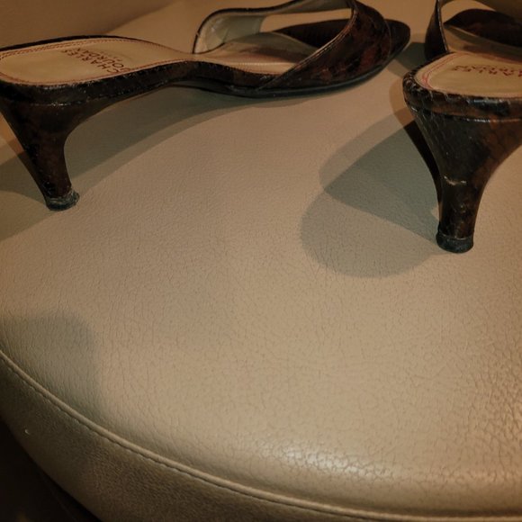 Charles Jordan Black/Brown Snakeskin Cross Bridge Sandals Size 7 - Picture 3 of 11